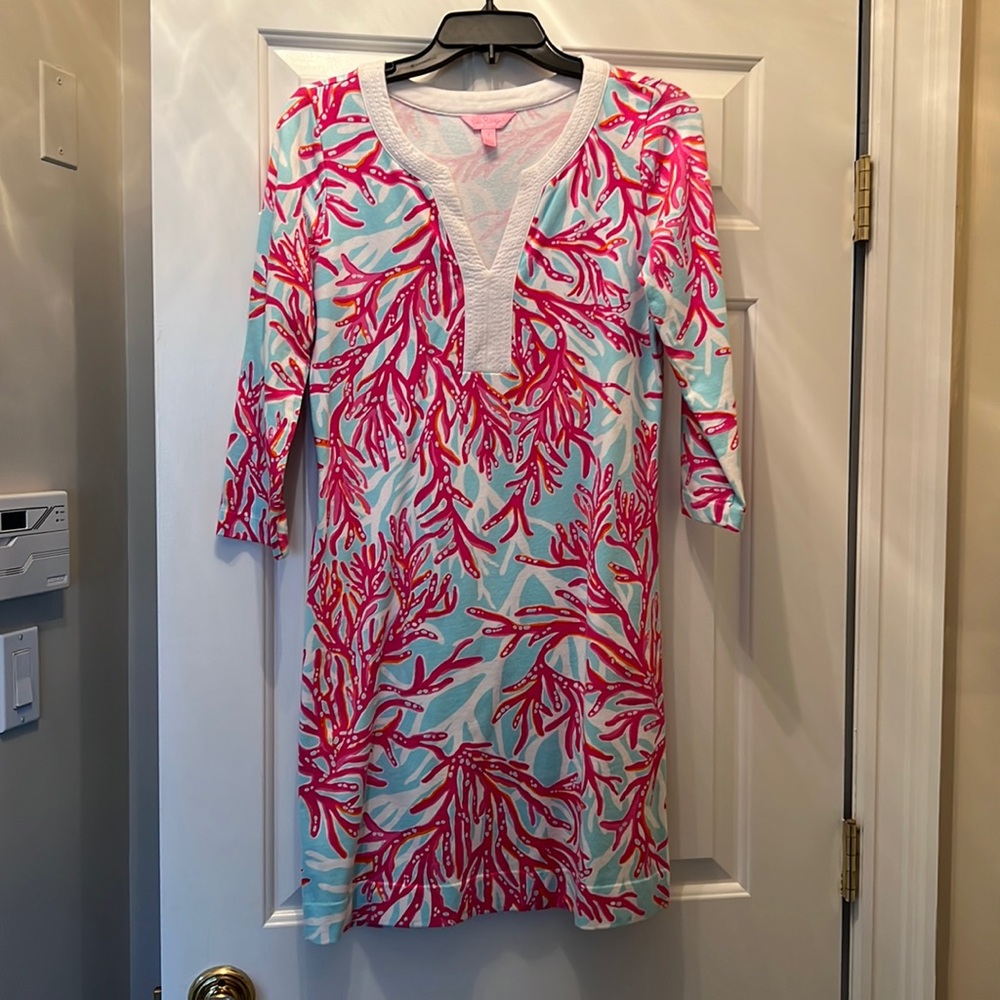 Lily Pulitzer 3/4 sleeve coral reef dress size S